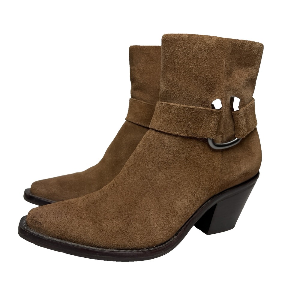 Antonio‎ Melani Tabbie Oiled Suede Buckle Ankle Boots Womens Sz 6 Brown Western